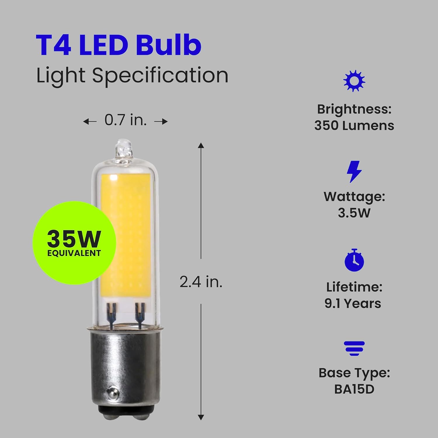 Feit Electric T4 LED Bulb, BA15D Base, 35W Equivalent, Non Dimmable, 3000K Warm White, 350 Lumens, 120V, 10,000 Hour Lifetime, Bayonet Base, BP35DC/830/LED/6, 6 Pack