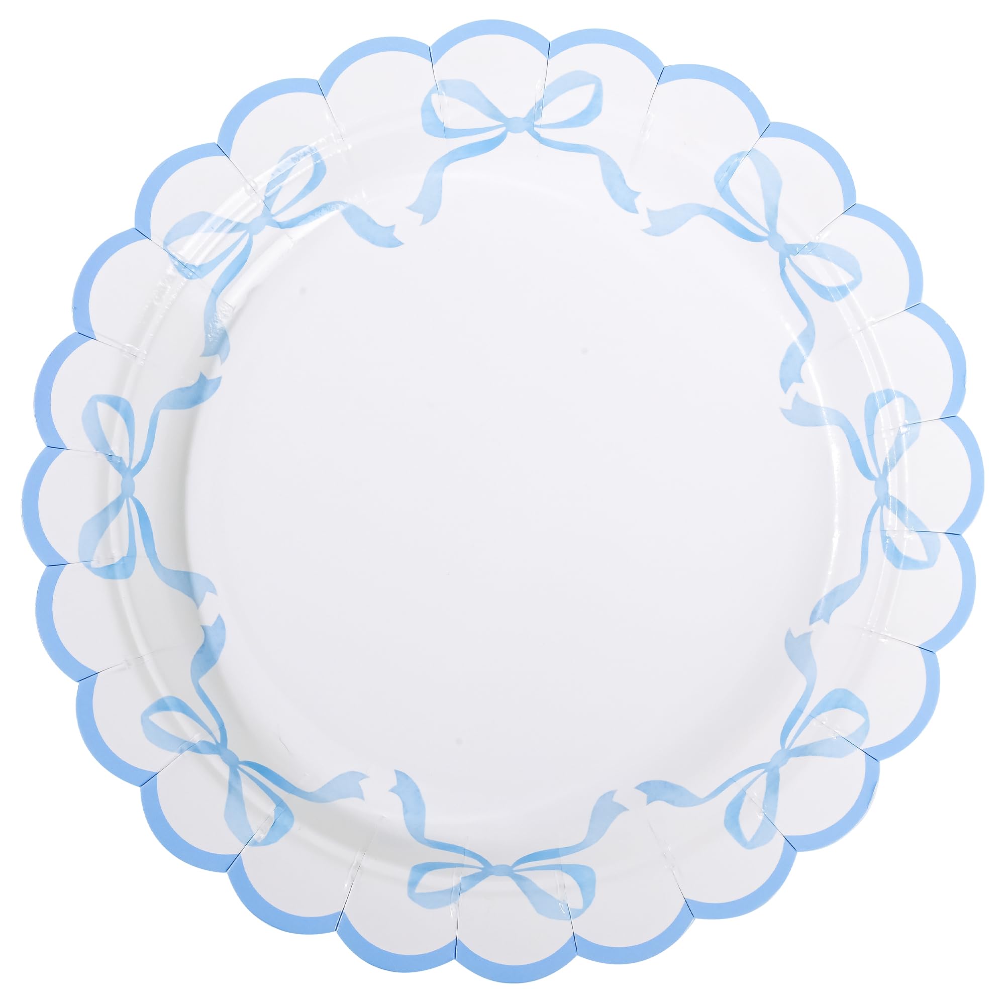24 platos de papel con lazo azul, platos desechables para fiesta, lazo festoneado de 7 pulgadas, plato de postre para cumpleaños, novia, baby shower, vajilla de decoración de mesa