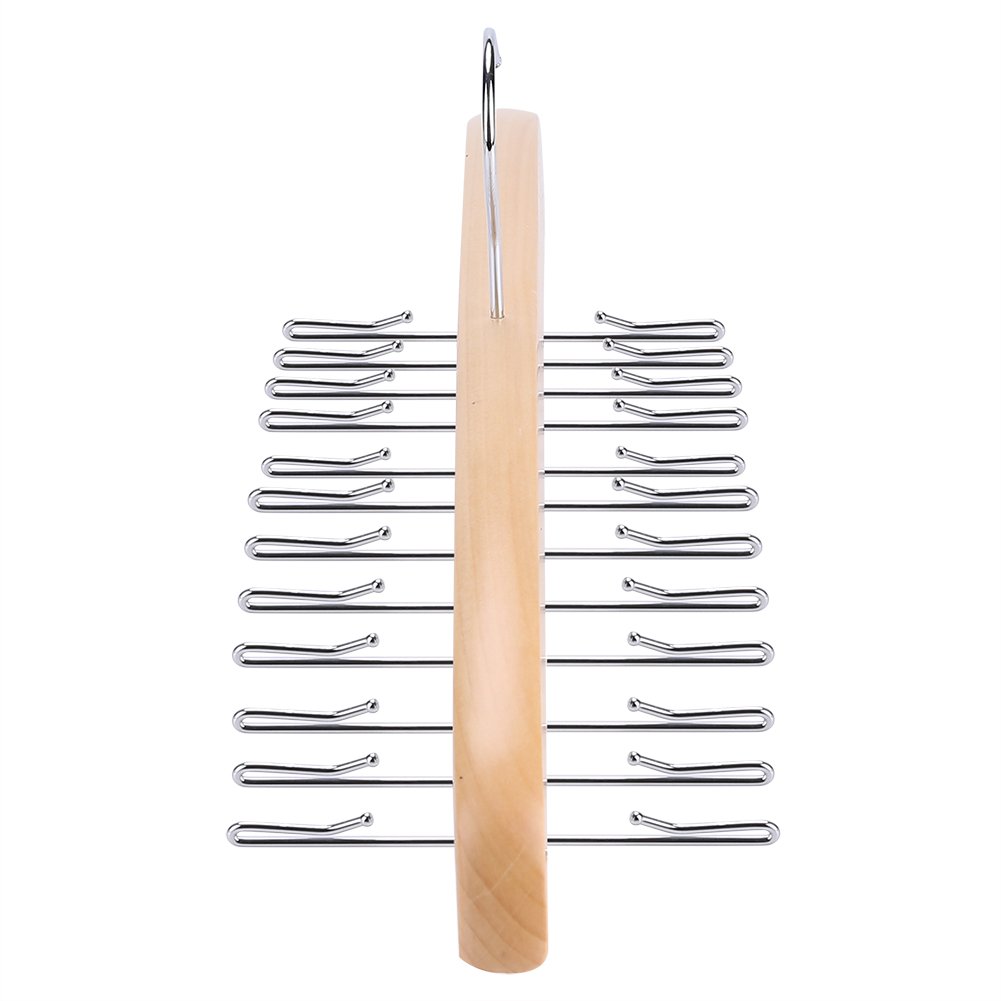 Ejoyous Portacravatta 24 Ganci, Portacravatta in Legno Portacravatta in Legno Cinture Sciarpe Accessori Armadio Portaoggetti Girevole Mobile (Beige)