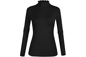 Women's Long Sleeve Rib-Knit Lettuce Trim Turtleneck