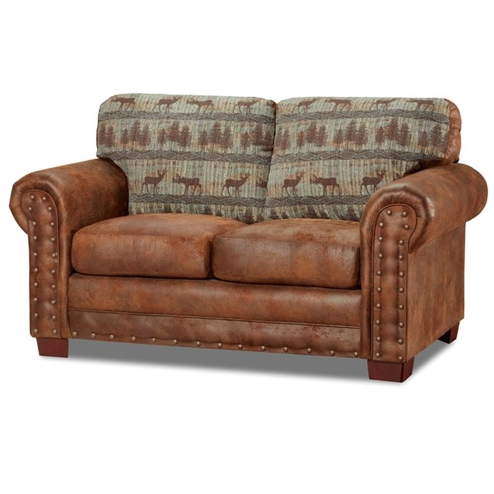 American Furniture Classics 8502-90 Deer Teal/Brown Lodge Tapestry Loveseat