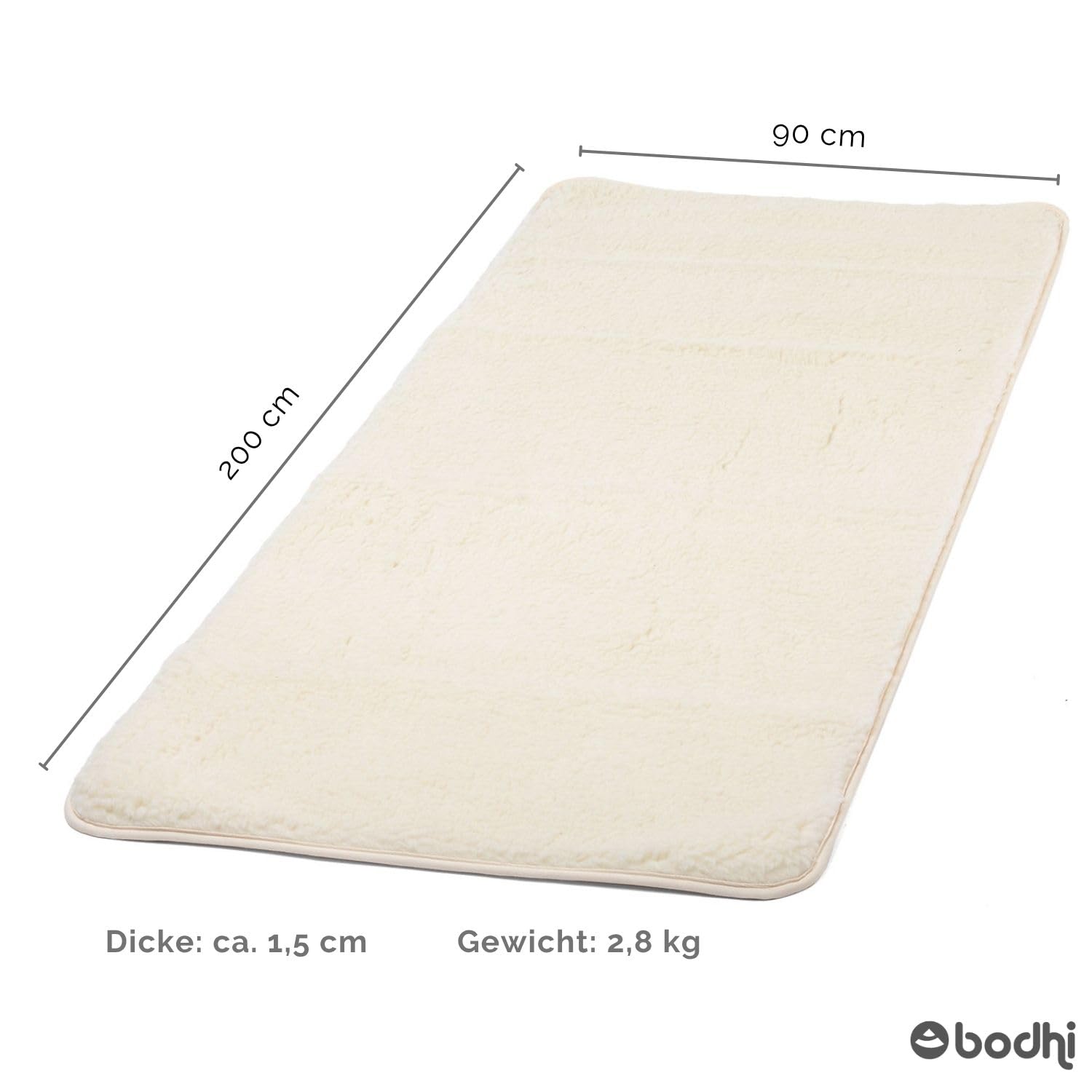 bodhi Schurwoll-Yogamatte Premium (umgesäumt) | Natur | Schurwollmatte | 100% Schafschurwolle (1200 g/m²)| Weich & Isolierend | VISHNU
