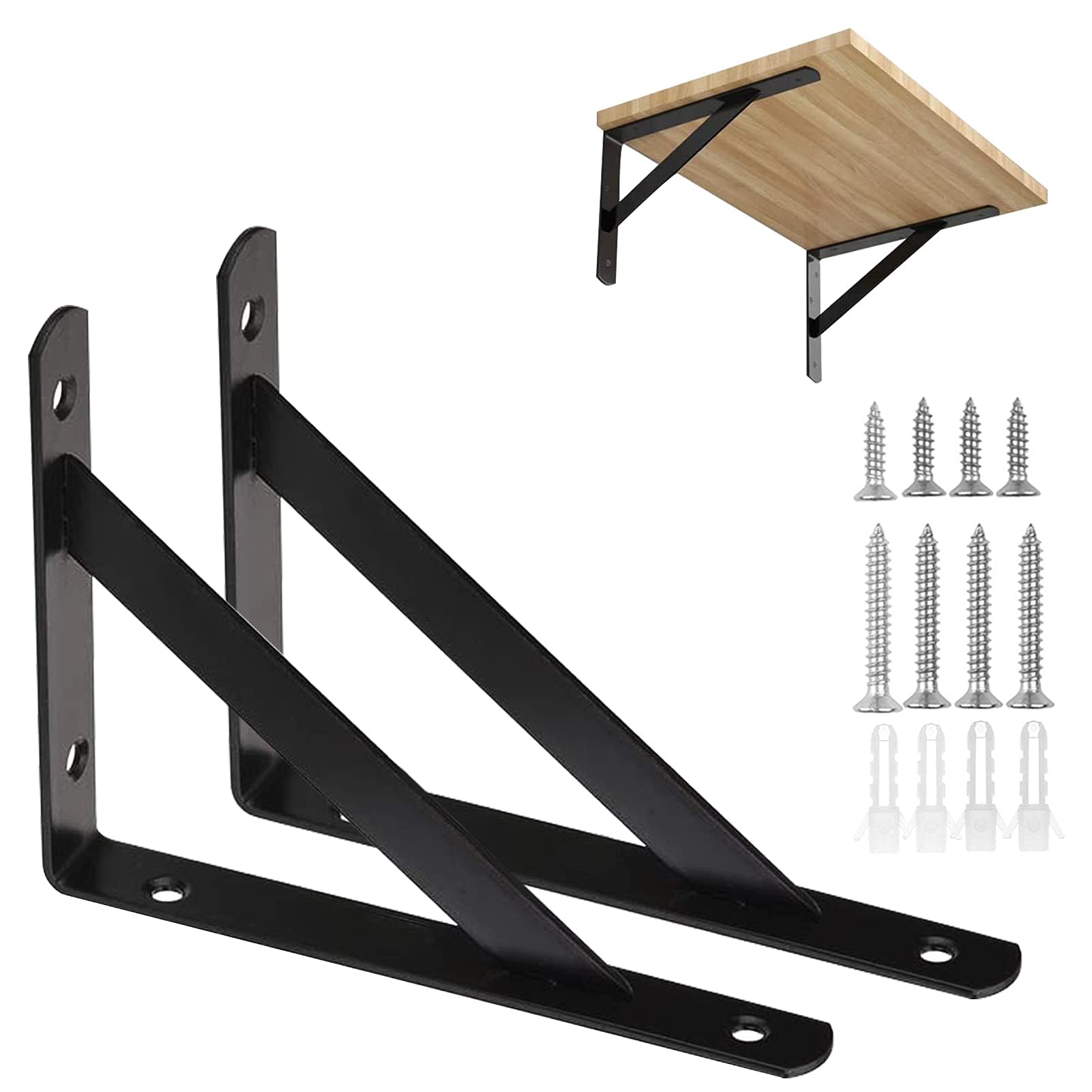 UTiLE 2 stuks brons metaal 200 mm plankdrager met schroeven hoek plankhouder 90 graden zware belasting console voor wandmontage, boekenkasten, tuin, keuken, badkamer en garderobe (draagkracht: 30 kg