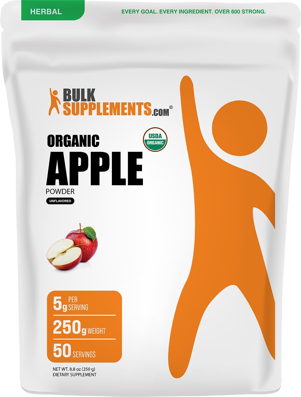 BulkSupplements.com Organic Apple Powder - Apple Fruit Powder, Fiber Supplement for Digestive Support - Natural & Gluten Free, 5g per Serving, 250g (8.8 oz) (Pack of 1) 8.8 Ounce (Pack of 1)