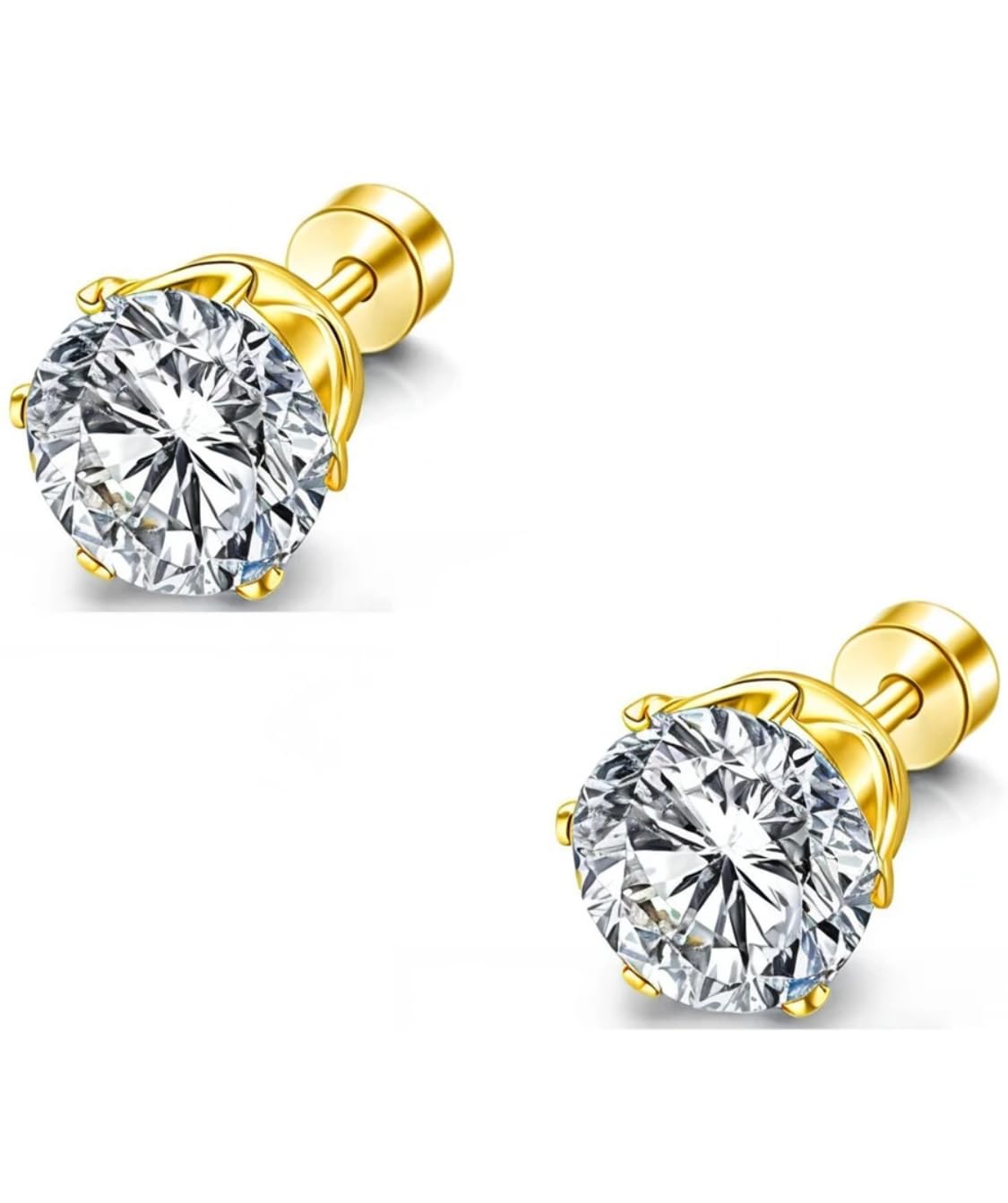 Trendy - 6 mm Men’s Screw Back Stud Earrings – Gold Stainless Steel CZ Diamond Look Ear Studs for Men & Boys | Hypoallergenic, Everyday, Office , Party & Festive Earings, Durable & Stylish Fashion Jewelry, 1 pair-image-33