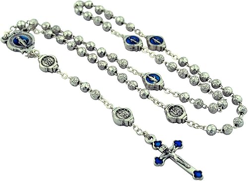 Miniatura 5 de Juego de regalo de rosario pequeño  Centro de mesa de medalla milagrosa con esmalte azul y cuentas de roseta  Viene con estuche decorativo,