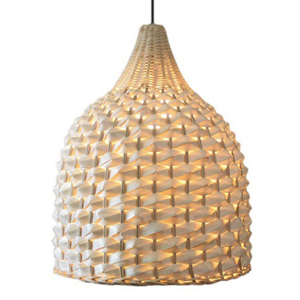 LQZCXMF Hall Chandelier Natural Bamboo Lantern Boho Light Fixtures Hanging Lamp Vintage Ceiling Lights Handmade Rattan Pendant Light Bamboo 1 Light Dining Room Pendant Lamp In Beige (11.8 Inches)