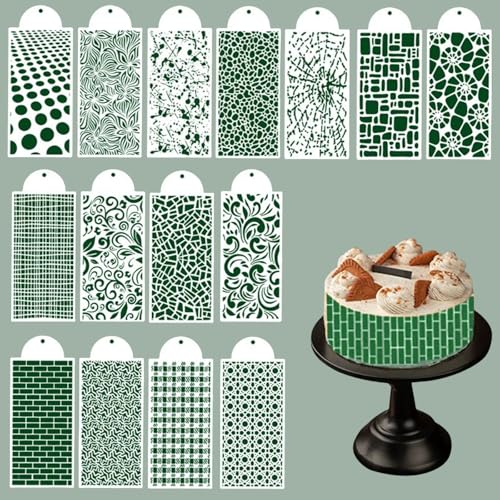 Fyfjur Stencil Plantillas Para Tartas Reposteria, 15 Piezas Reposteria Utensilios, Utensilios De Reposteria Y Pasteleria, Plantillas Para Tartas, Galletas, Fondant, Postre (26,4 X 11,3 cm)