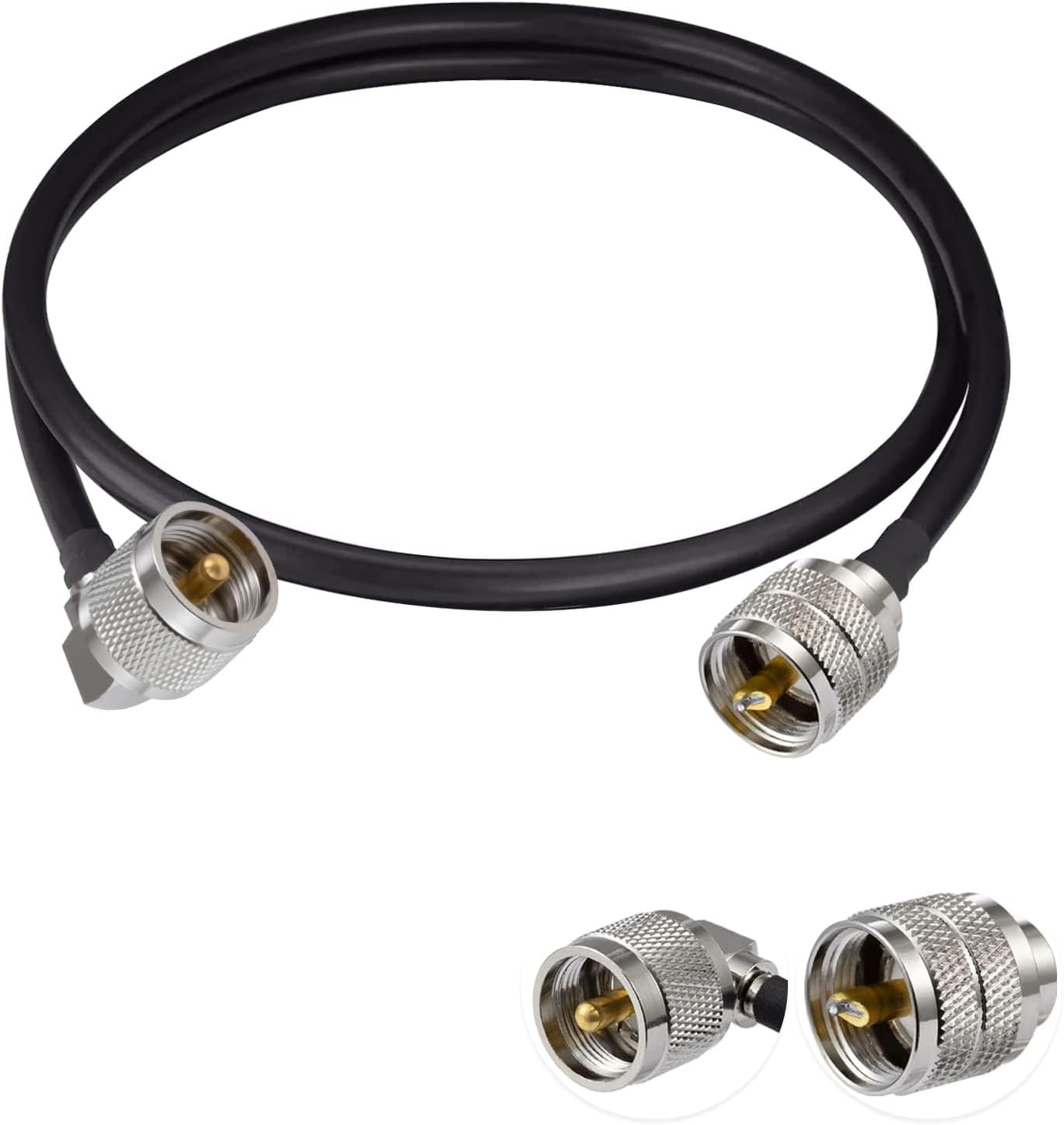 Vecys PL 259 Cable Jumper UHF Male PL-259 to UHF Male PL-259 Right Angle Low Loss Digital Coax Cable RG58 23.6"/60CM for Walkie Talkie HAM & CB Radio SWR Meter Antenna Analyzer