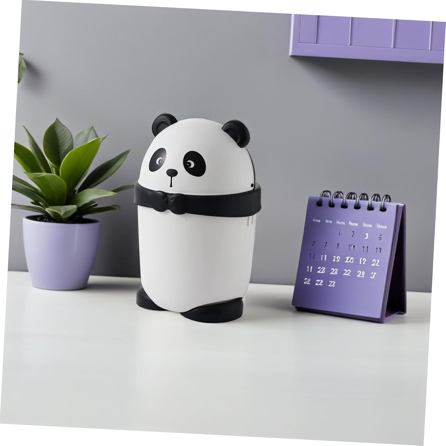 Cartoon Panda Small Trash Can Plastic Covered Waste Bin for Office