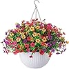 Artificial faux hanging plants flowers basket for outdoor outside spring summer decoration fake silk uv sun resistant realistic colorful daisy for porch patio balcony home  urban country home decor