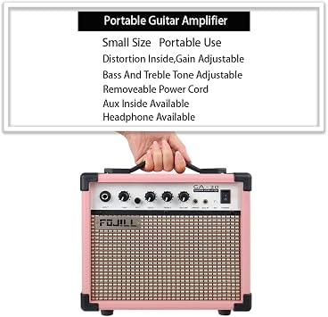 Fojill Full Size 4 Four String Electric Bass Guitar 20W Amplifier Amp Right Hand Beginner Starter Kit Set Combo Bundle Accessory Gig Bag,Strap,Picks,Capo,Noiselss Cable,Strings (Pink)