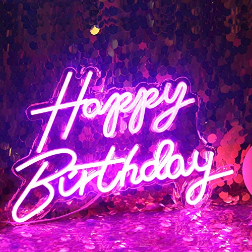 Panneau néon LED « Happy Birthday » - Décoration de fête d'anniversaire - Alimentation USB - Décoration murale pour chambre à coucher - 5 V - Rose