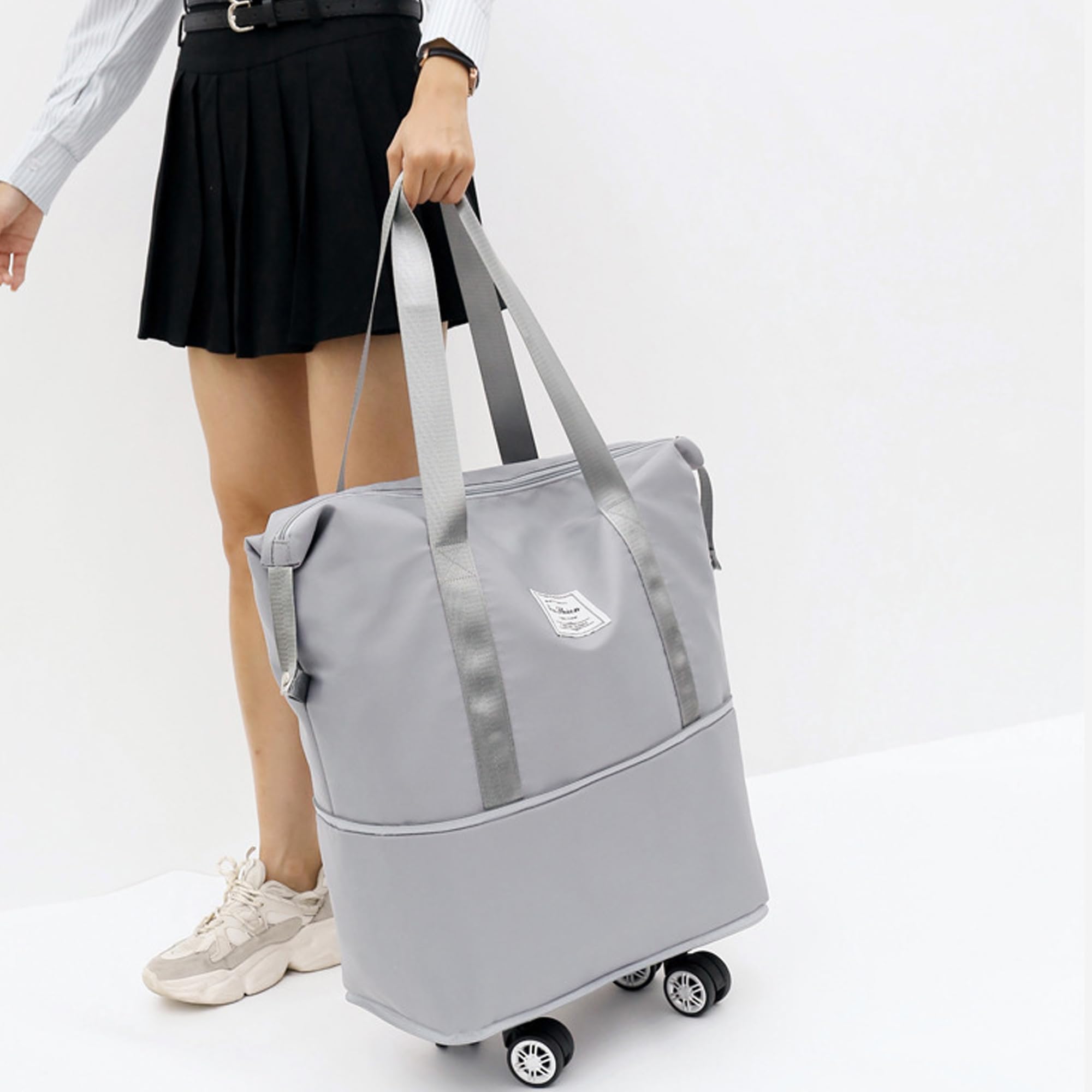 Borsa da Viaggio con Ruote, Borsone Pieghevole Espandibile con Ruote Rimovibili, Impermeabile Grande Capacità Bagaglio a Mano Espandibile, Borsa da Weekend da Donna Bagaglio a Mano da Viaggio