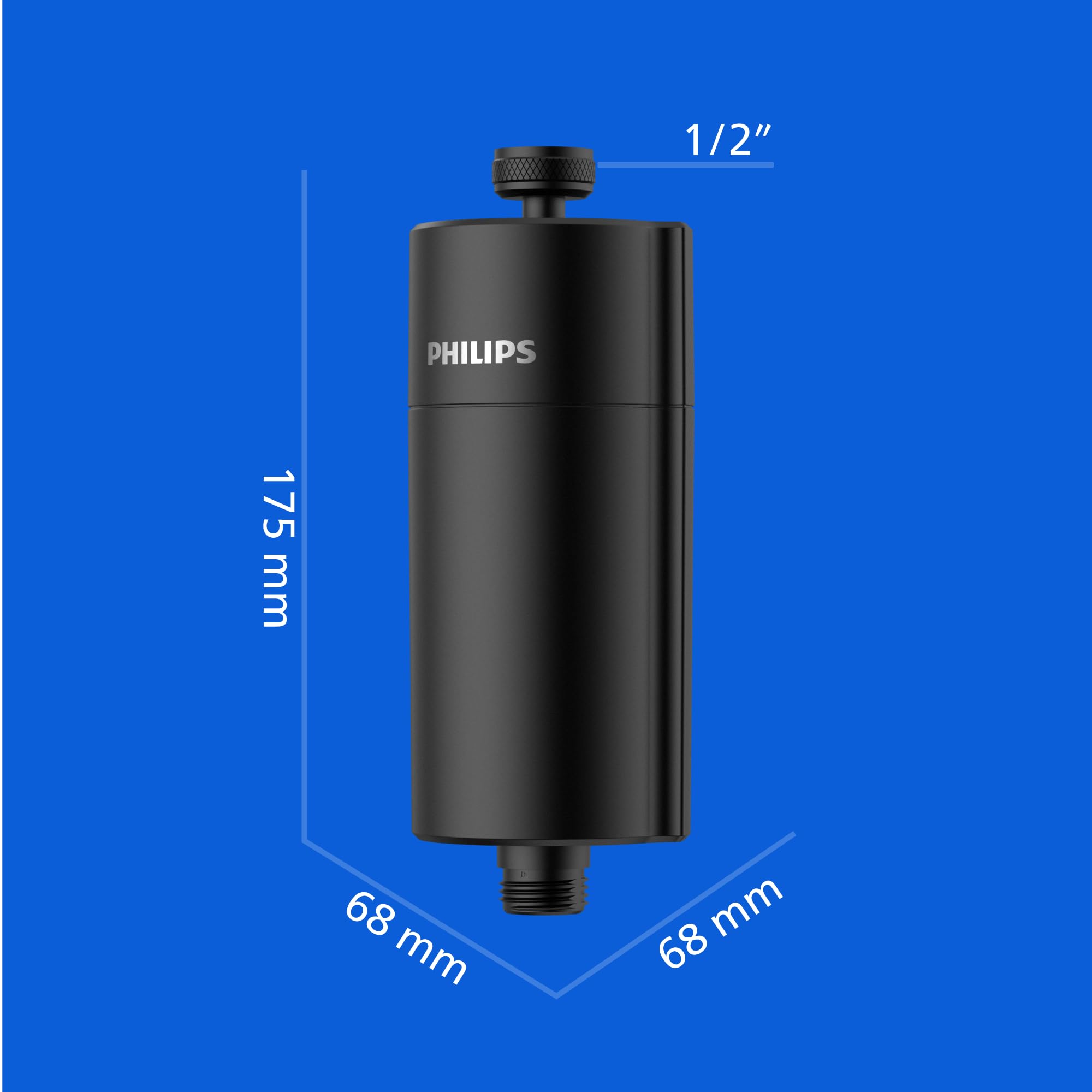 Philips Filtro da doccia Water In-Line con 1 confezione di ricambio, filtrazione 50 000 L, Nero, riduce il cloro fino al 99%, facile da installare, adatto a tutti i tubi e rubinetti standard