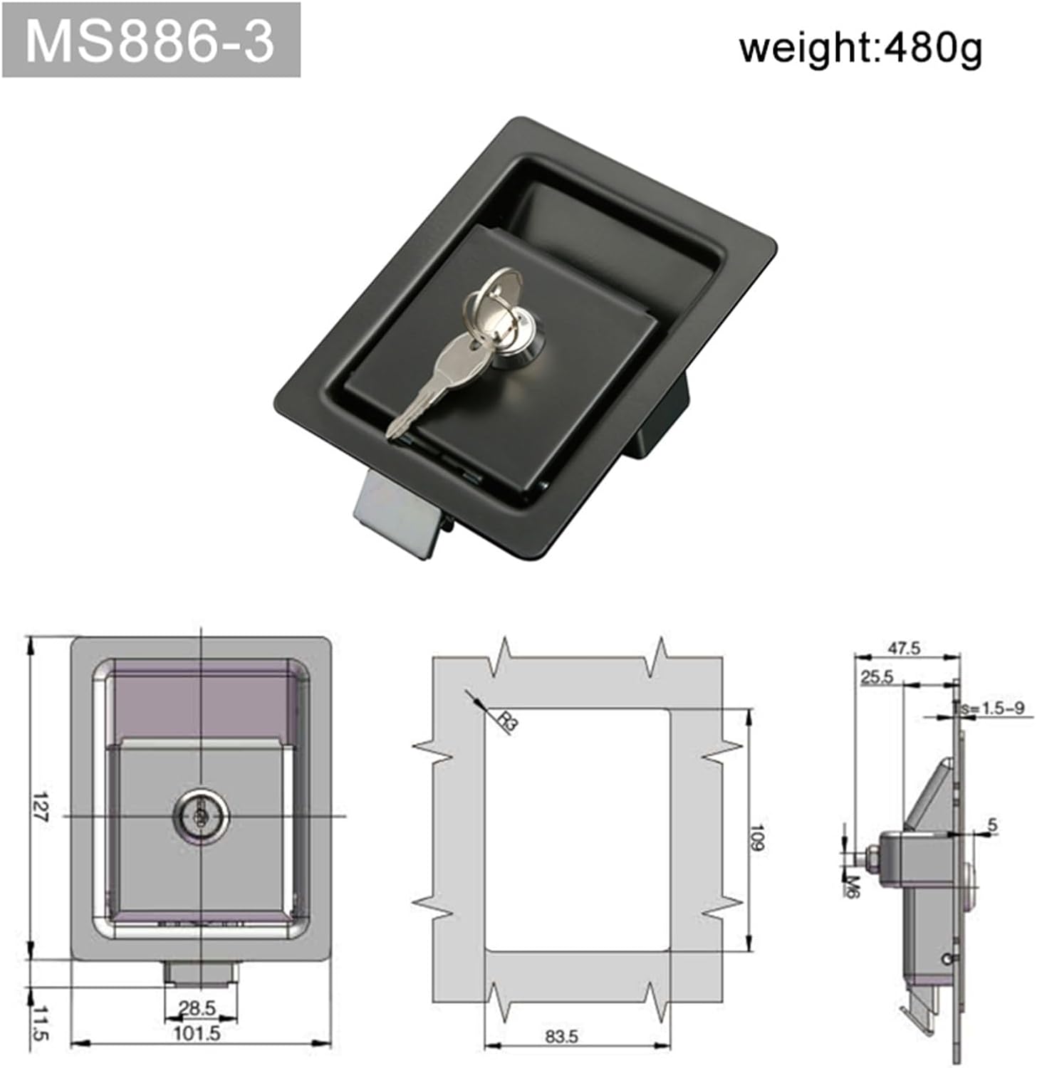 Door Locks MS866-3/-5 Flat Lock Electric Equipment Cabinet Flat Lock Compression Latch 1Pcs(MS866-3)
