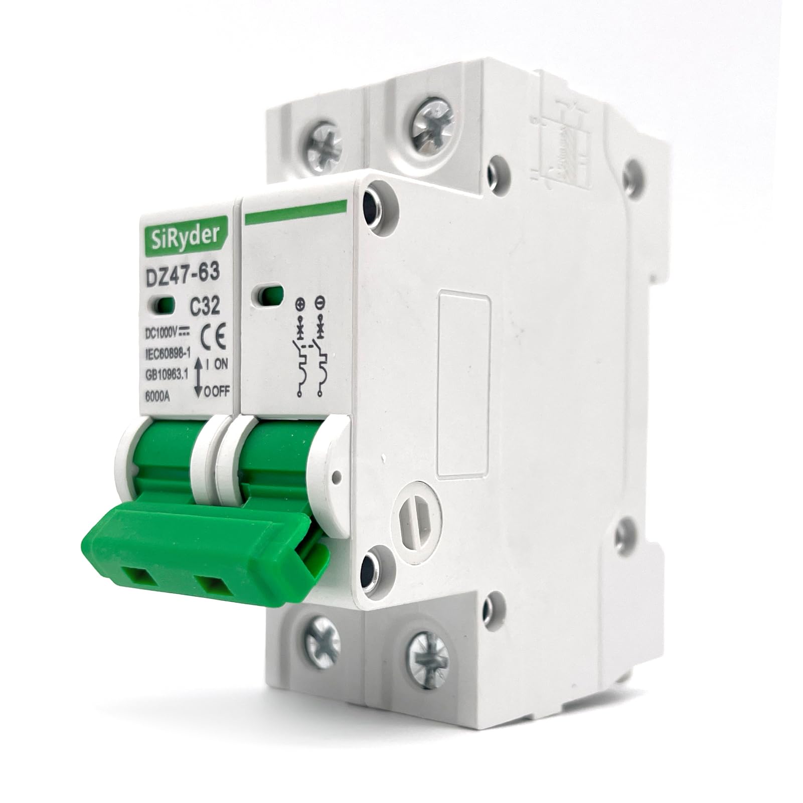 2P Interruttore Magnetotermico 32A DC 1000V,Interruttore Automatico DC Miniaturizza Interruttore Automatico Miniaturizzato Protezione da Sovraccarico e Cortocircuito for Sistema Solare PV