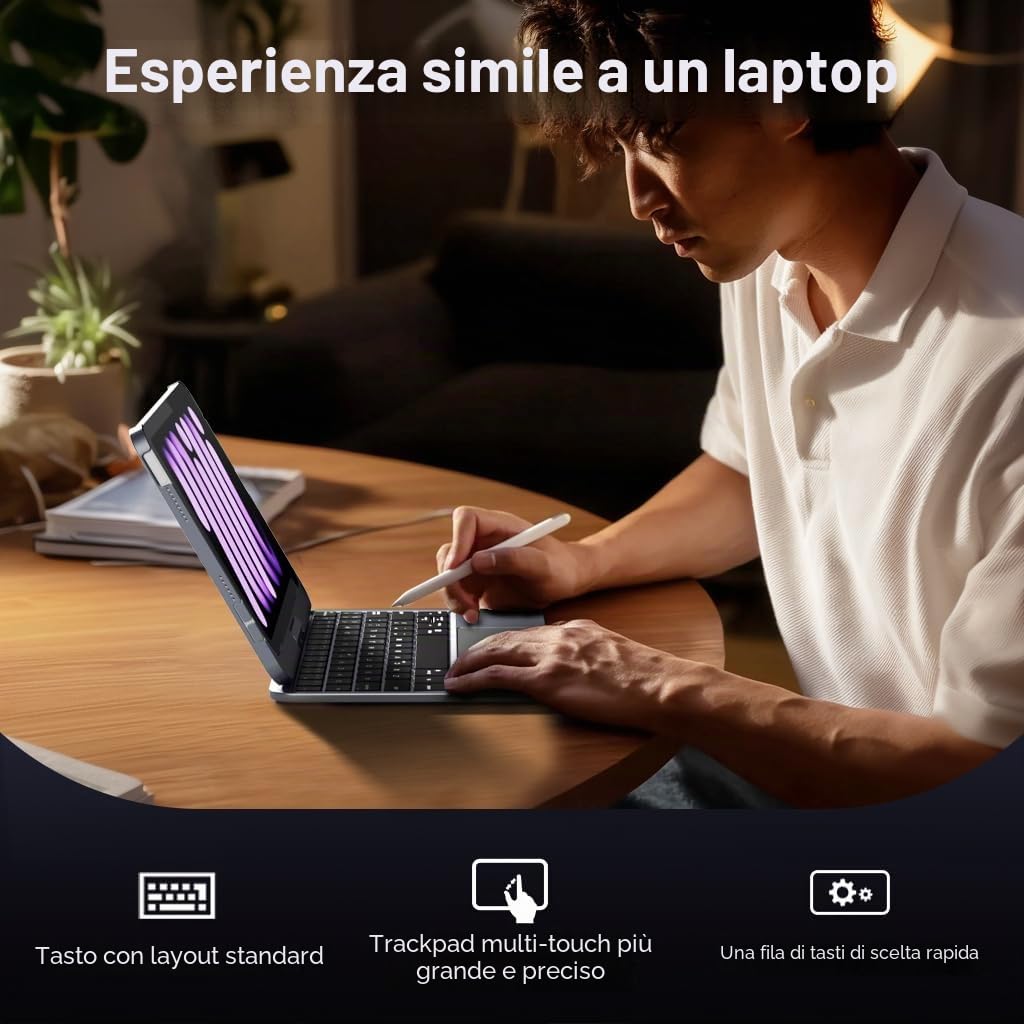doqo Custodia Tastiera iPad mini 7 A17 Pro & mini 6,Trackpad,Rotazione 360 | Digitazione tipo laptop, Rotazione 360°, Retroilluminata, 8,3" 2024/2021, Supporto Penna Touch