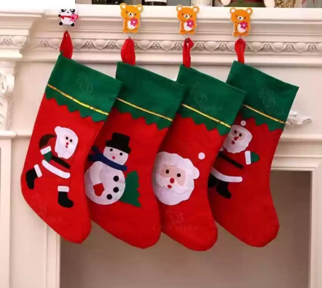 VRB DecTM Christmas Decorations - 4 Pcs Snowman Stockings, Gift Socks, Hanging Holiday Decor Items