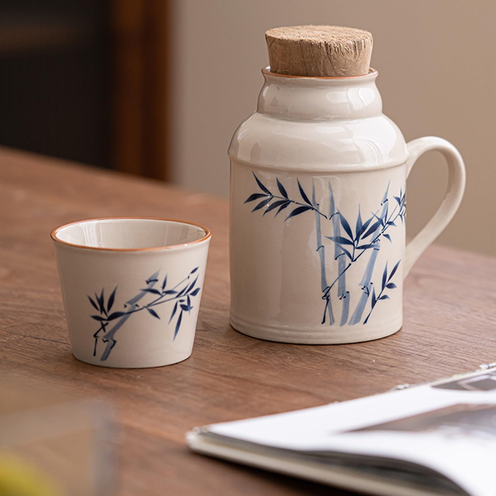 Keramik Thermoskanne, Wasserkocher-Set, Teekanne | Kanne mit Deckel und einer Tasse, für Haushalt, Restaurant losen Tee, Teebeutel und Früchtetee(Beige)