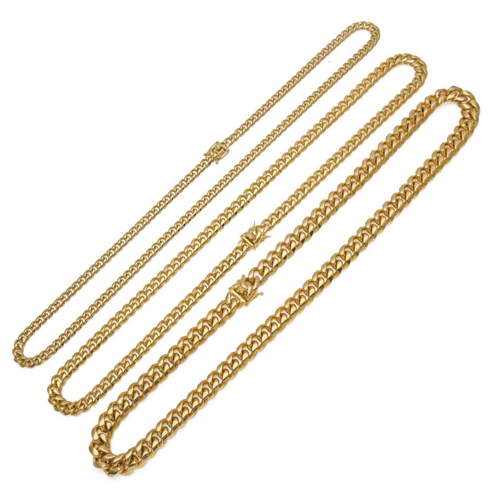 YABEME Mens Schwerer Voller Euro Out Miami Kubaner-Link Ketten-Choker 14K Vergoldet Hip Hop Dicke Edelstahl Hypoallergen Halskette Silber/Gold