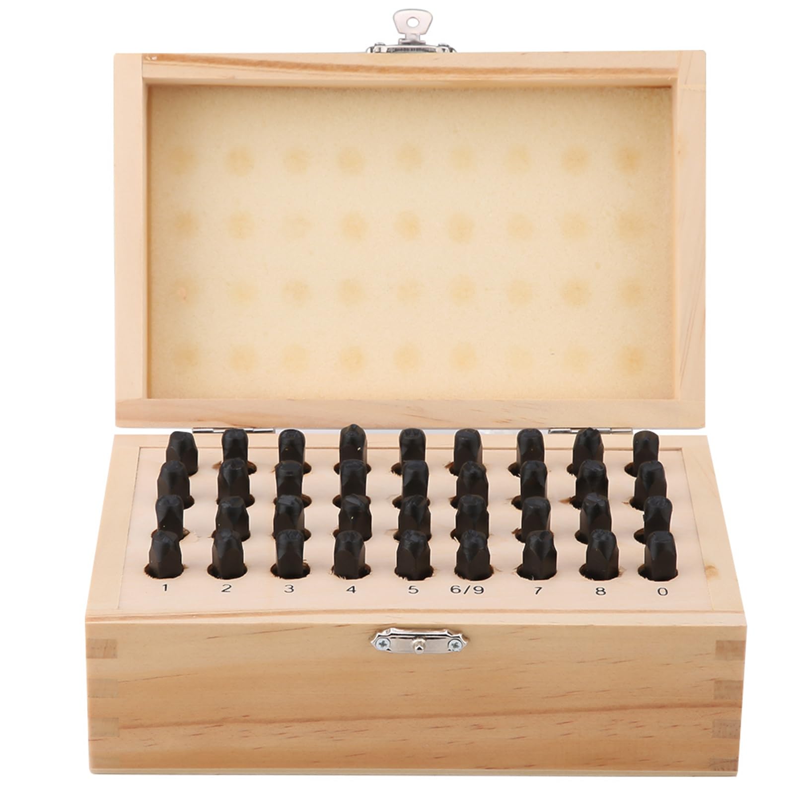 36pcs 4mm Steel Stamp Punch Set, Alphabet Letter and Number Metal Stamping Tool, Carbon Steel Hand Punch for Leather Wood Plastic Metal, Includes Wooden Storage Box