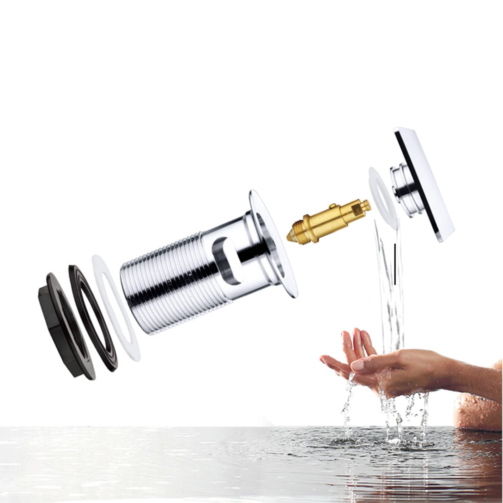 Scarico per lavandino da bagno, in ottone, scarico per lavello a pulsante, scarico pop-up con troppopieno, kit di scarico per lavello vanity, scarico pop-up che fissa il lavandino 1/4, kit