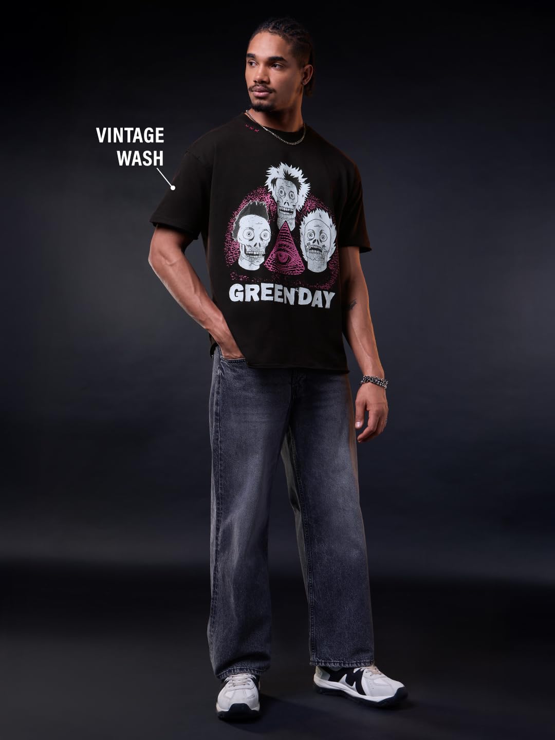 The Souled Store Green Day: Icons Uomini e Ragazzi Maniche Corte Girocollo Nero Grafica Stampata Cotone Spalla Goccia Leggero Streetwear Casual Oversize T-Shirt