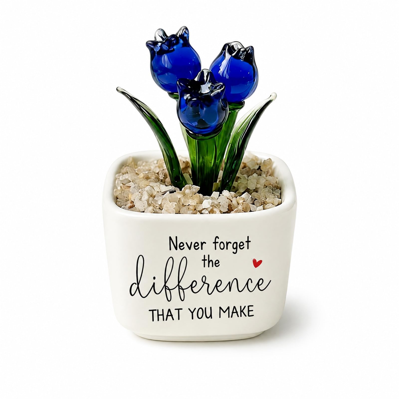 Inspirational Thank You Gift for Women, Positive Mini Glass Tulip Figurine