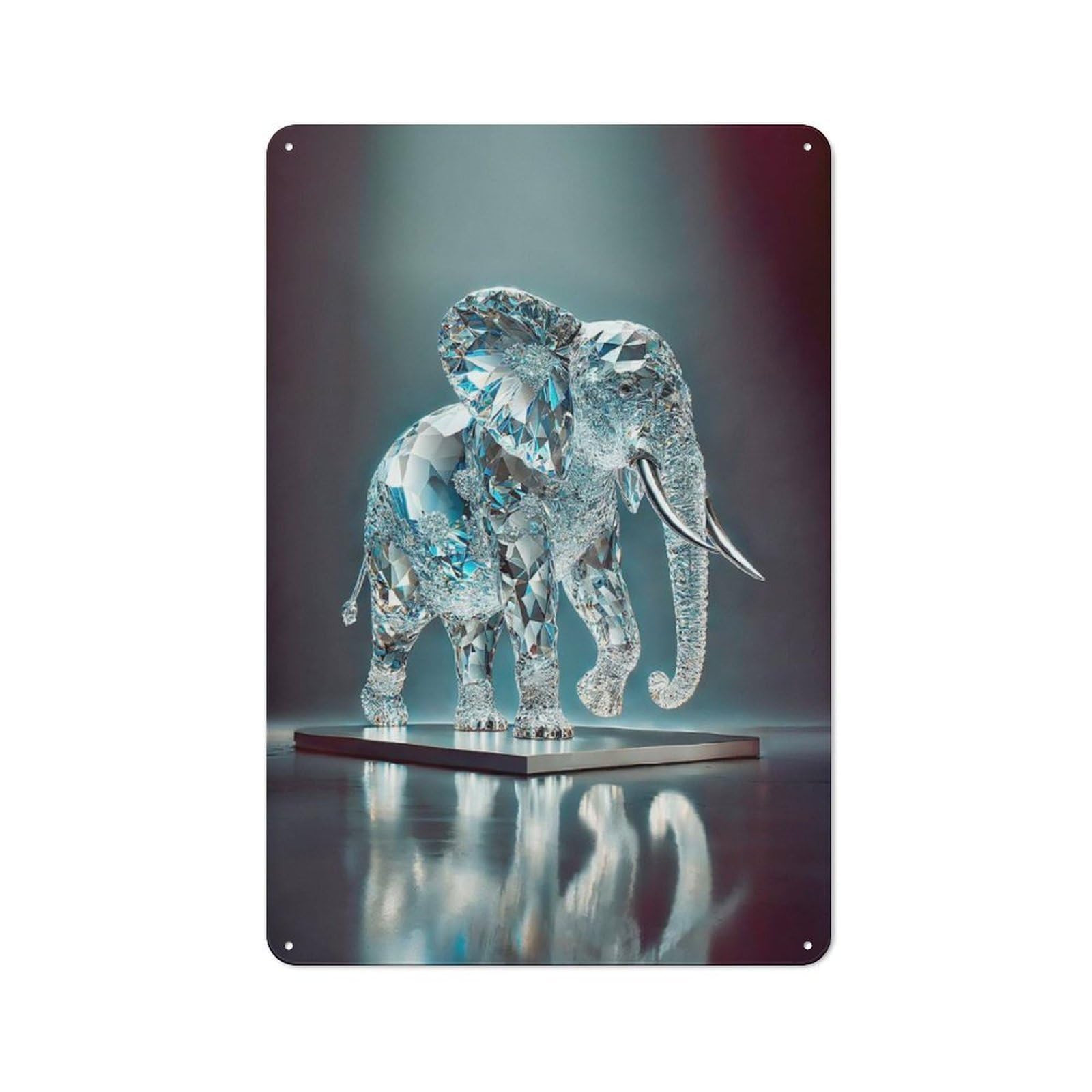 Crystal Elephant Sculpture Vintage Tin Sign 30x20cm for Café Or Restaurant, for Café Owners And Decorators, for Retro Home Interiors