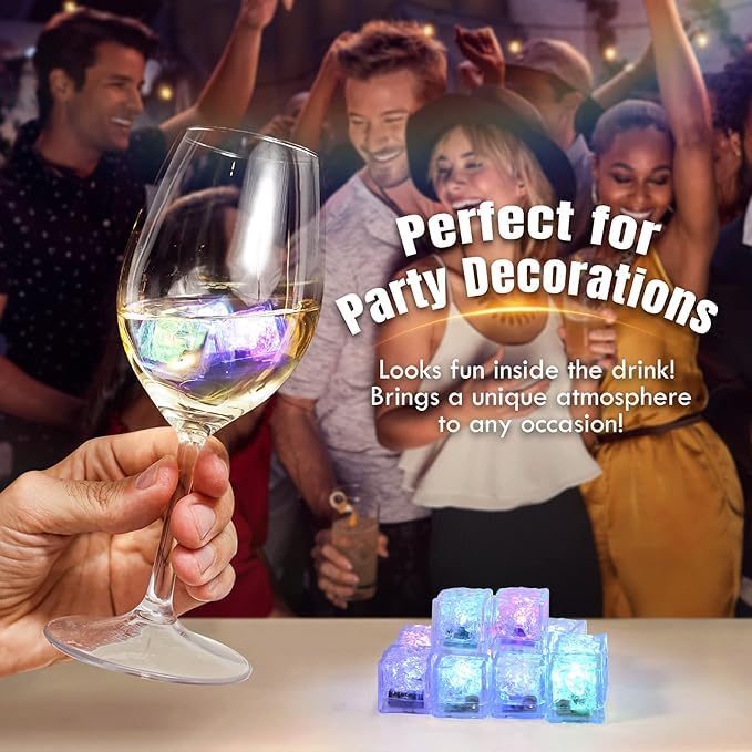 Image of Light Up Ice Cubes for Drinks (Pack of 12, Multicolor), LED Liquid Activated Glow Cubes, Waterproof Reusable Square Ice Cubes for Party, Home Bar, Wedding Decoration, Plastic