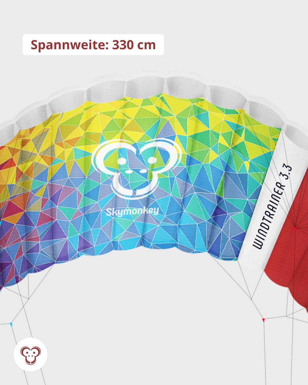 Skymonkey Windtrainer, Trainer-Kite / 4-Leiner Lenkmatte inkl. Trainerbar, Ready 2 Fly, mit 230 cm oder 330 cm Spannweite