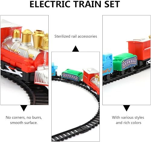 Miniatura 6 de Juego de tren eléctrico navideño para pista de ferrocarril de plástico y maleta portátil, superficie lisa segura para niños y colores brillantes que