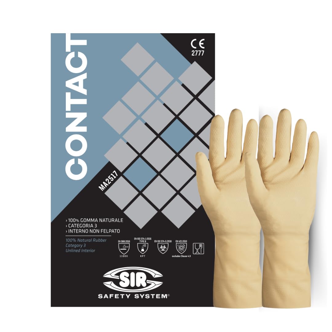 Gant de contact en caoutchouc de latex réutilisable, résistant aux substances chimiques, aux utilisations domestiques et professionnelles, adapté à la manipulation des aliments. Jaune, taille 6 (12