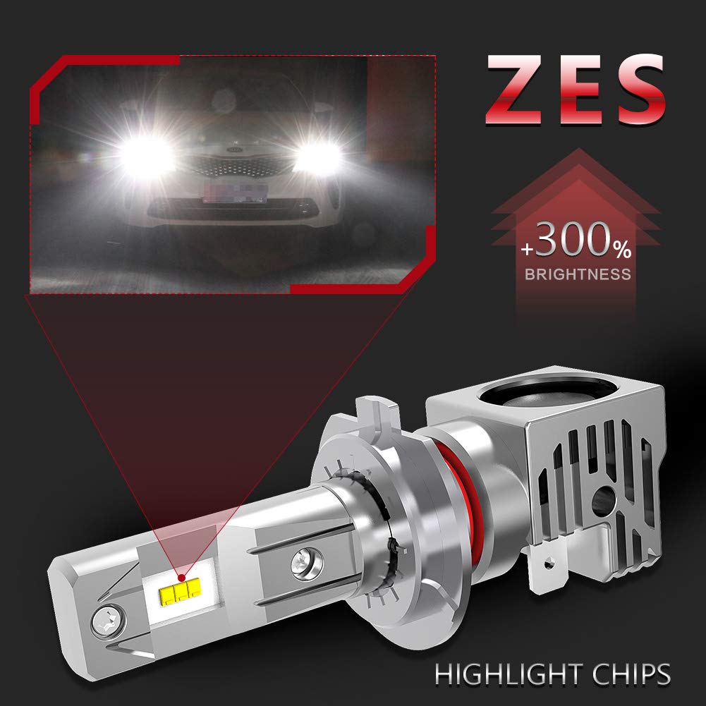 H7 Lampadine per Fari a LED Kit di Conversione Lampadine per Fari Alogeni Sostituzione Fari Alta Potenza 55W Chip ZES a Doppia Faccia 10000LM e 6500K Xenon Bianco DC 9V - 32V (Confezione da 2)