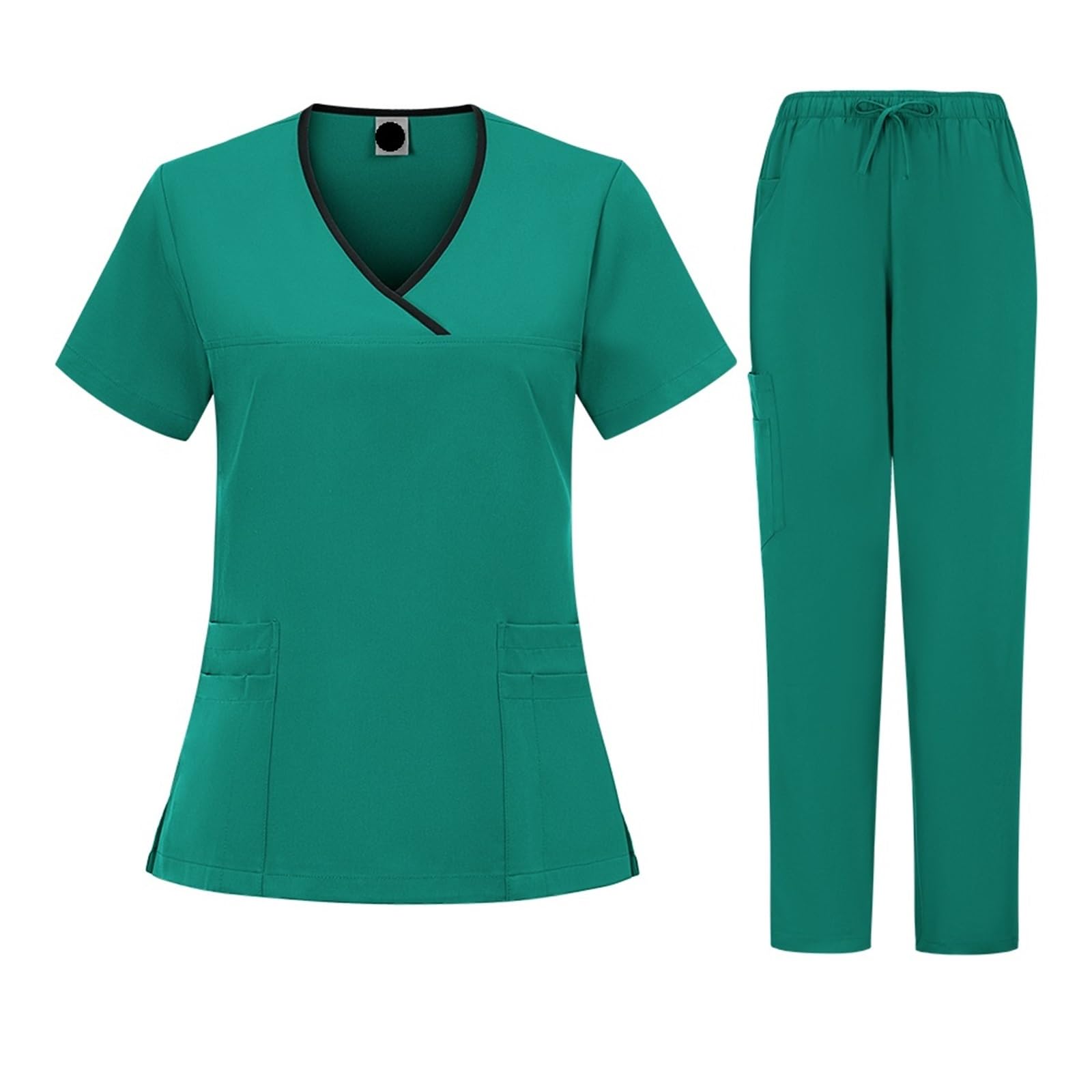 AHUFGN Nurse Scrubs Women Plus Size Scrubs Set Women Medical Nurse Uniforms Stand Neck V-cut Scrub Top Jogger Pants Vet(Green,XL)