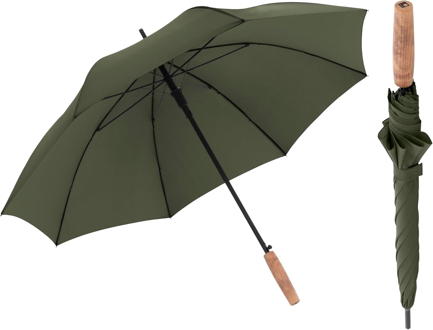 Knirps TIMBER Large Umbrella For Men & Women, Windproof Rain and Sun Protection On The Go Classic Walking Stick Style with Non Slip German Beechwood Handle, Full Coverage Water Resistant Canopy