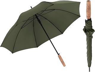 Knirps TIMBER Rain & Sun Umbrella UV Protection For Men & Women, Windproof Protection Water Resistant Large Full Coverage Canopy, Walking Stick Design with Non Slip German Beech Wood Handle, Olive