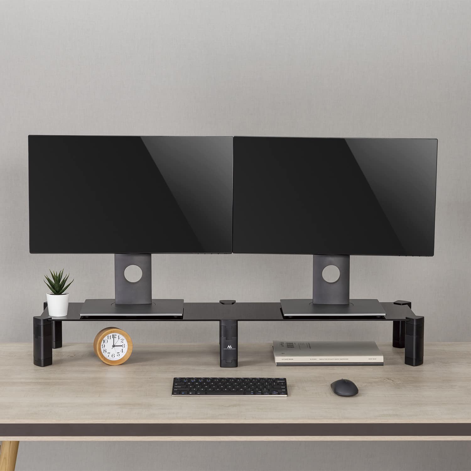 Maclean MC-936 Supporto per due monitor Rialzo, max. 20 kg, vetro temperato, (1029x285x127 mm), Altezza regolabile a 4 Livelli