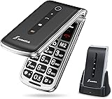 SweetLink F1PLUS Seniorenhandy Klapphandy Ohne Vertrag, Großtastenhandy mit Ladestation, GSM Flip Mobiltelefon SOS Notruffunktion, 1000mAh Akku, Taschenlampe, FM-Radio, 2,4 Zoll Farbdisplay, Schwarz Schwarz mit Ladestation
