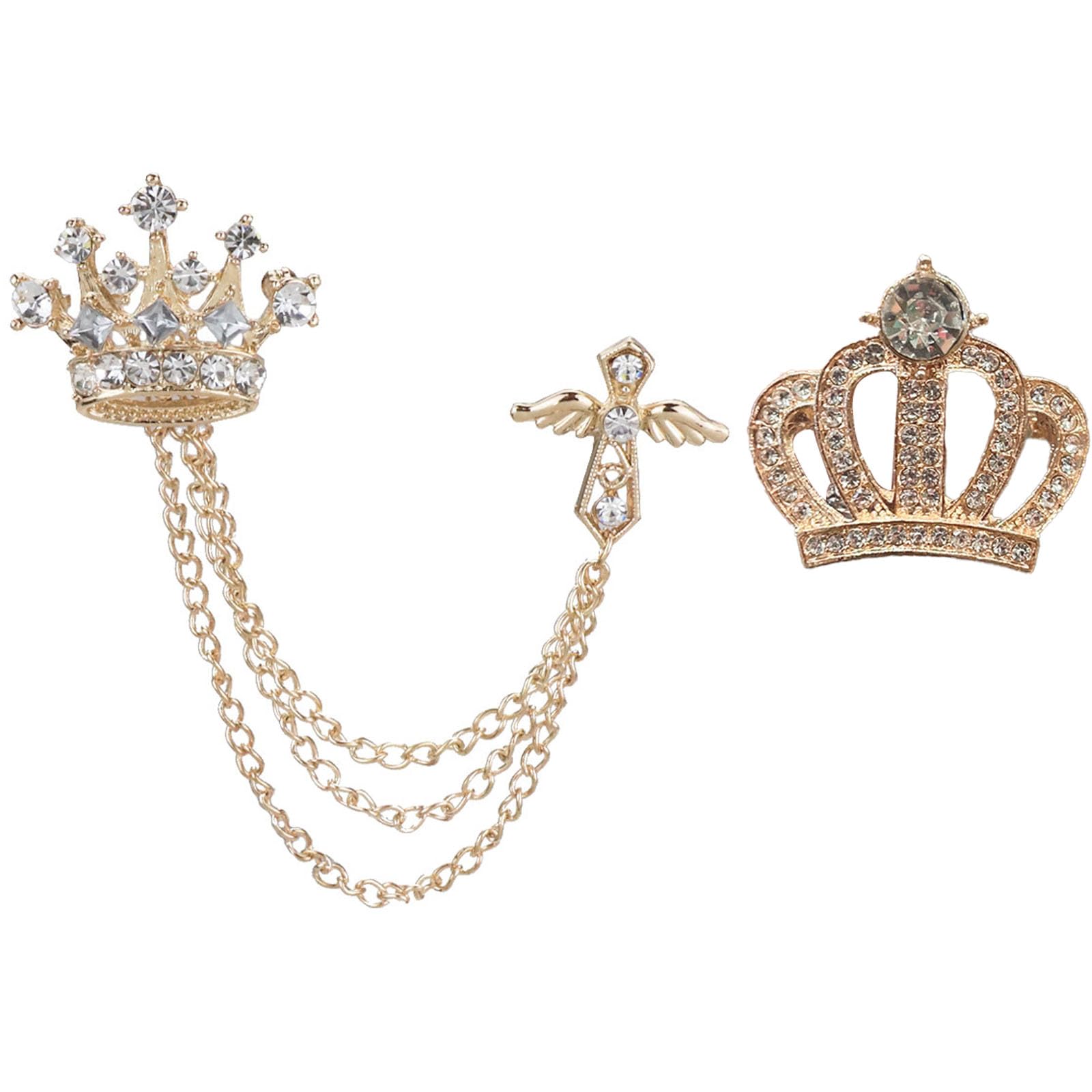 2Pcs Brooch for Men, Stylish Lapel Pin for Formal Suit, Golden Crown Wings Diamond Brooch, Elegant Accessories for Men, Perfect for Saree Pin and Blazer-picture-56