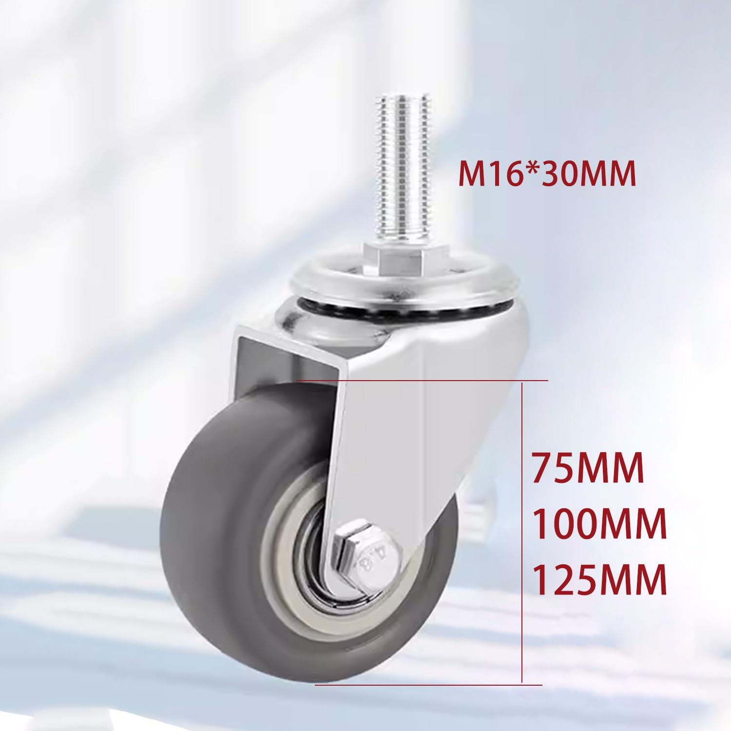 75mm roulettes Pivotantes à Tige Filetée M16*30mm Lot de 4 avec Frein, Capacité de Charge 300kg, roulettes en Caoutchouc Silencieuses for Meubles(2swivel+2with Brake,75mm)
