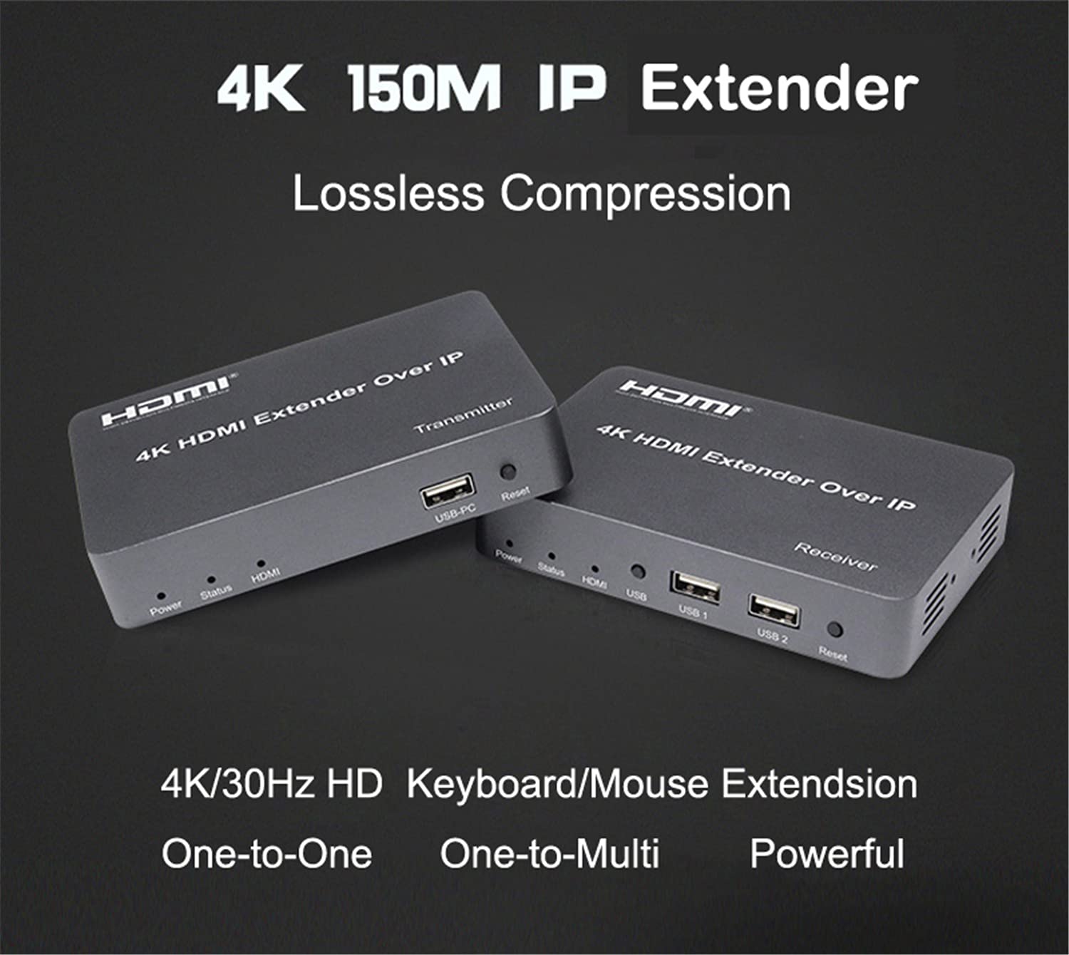 4K HDMI KVM Extender 150M Over IP KVM RJ45 Cat5E Câble Ethernet Support USB Mouse Keyboard Extension Compression sans perte