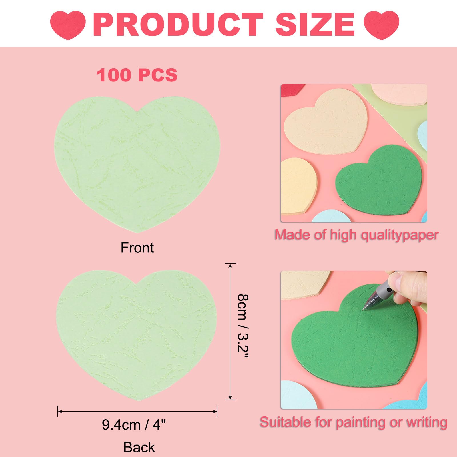 sourcing map Découpes en forme de cœur 10,2 x 8,1 cm Papier Vert clair Lot de 100