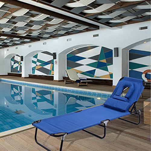 ReunionG Folding Bench Chair with A Hole for Face Down, Adjustable Chaise Lounge Chair with 4-Level Reclining Positions and Removable Pillows, Outdoor Recliner Chair for Beach, Pool, Lawn and Patio