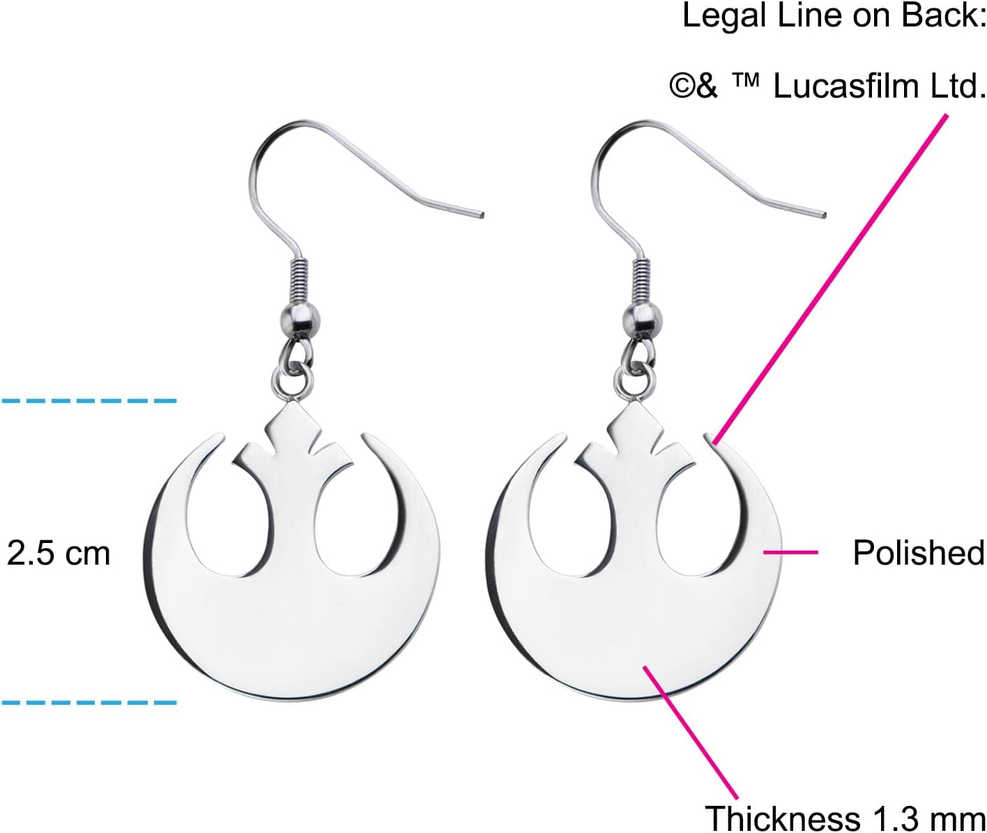Amazon Collection Star Wars Jewelry Rebel Alliance Stainless Steel Dangle Hook Drop Earrings (SALES1SWMD), silver - Image 2