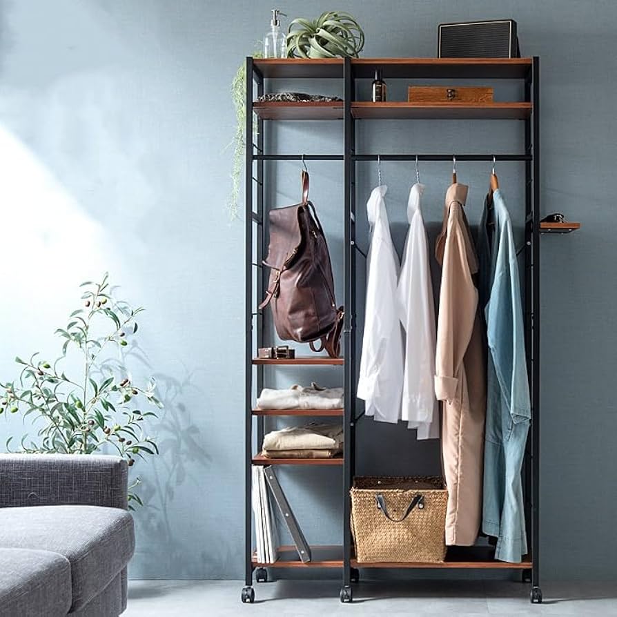 ♡ 棚付きハンガーラック キャスター付 幅90cm ブラウン [8130] Amazon｜ハンガーラック 幅90 キャスター付 クローゼット コート