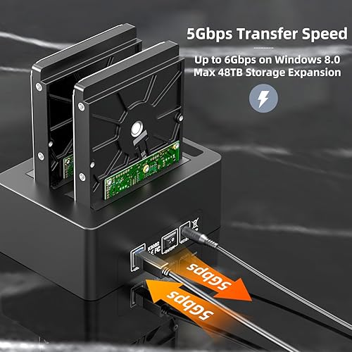 Miniatura 2 de MAIWO Estación de acoplamiento de disco duro externo USB 3.0 a SATA de doble bahía para SATA HDDSSD de 2.53.5 pulgadas con UASP, soporte duplicador