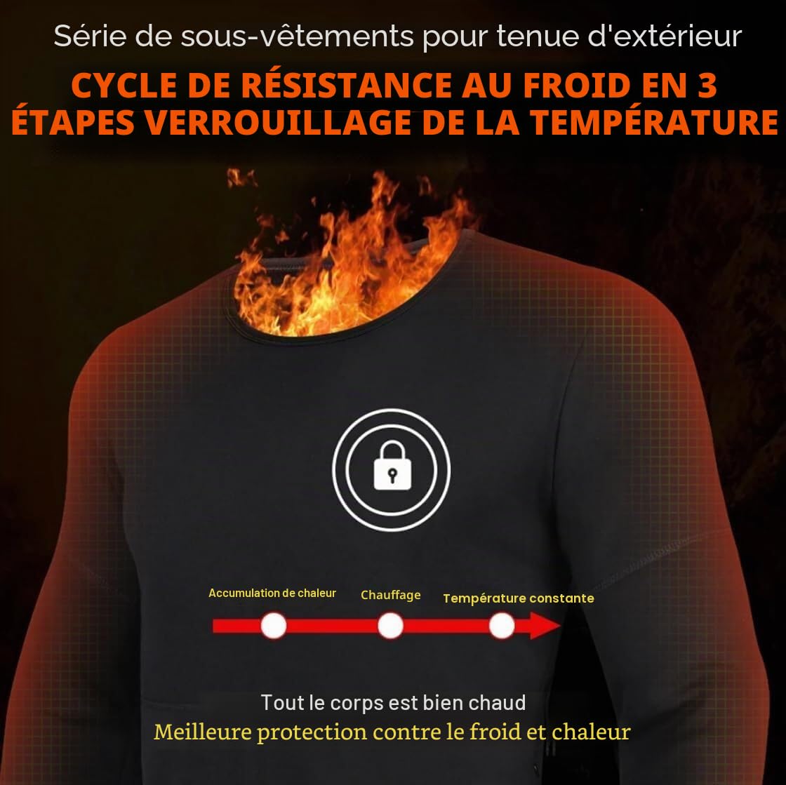 Sous-vêtements thermiques chauffants pour homme - 28 zones - USB - Col rond - Couleur unie - Pour moto, chasse, camping