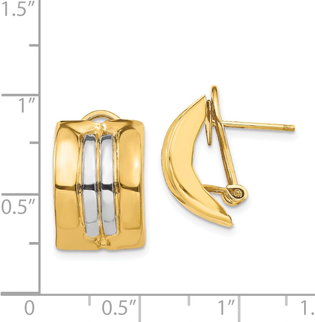 14k Two-Tone Gold Omega Ball Button Post Stud Earrings